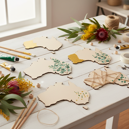 Australia Map MDF shape on an Australian craft table