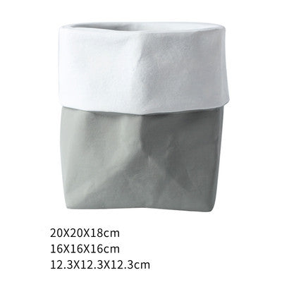 Rustic Bag Planter Pot - Ceramic Paper Bag Flower Pot