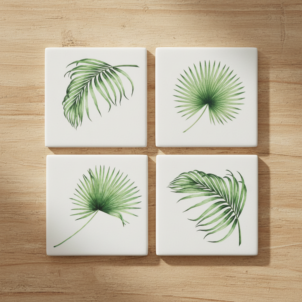 Palm Botanical Leaves Ceramic Coaster Set of 4 | Aussie Made | Tropical Home Decor Gift