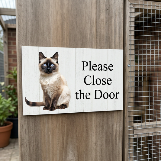 Balinese Ragdoll cat Please Close the Door plaque