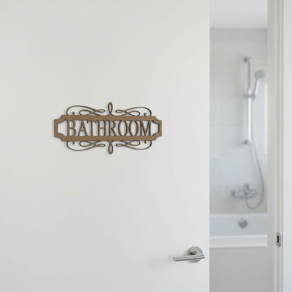 Bathroom MDF sign on a flat door
