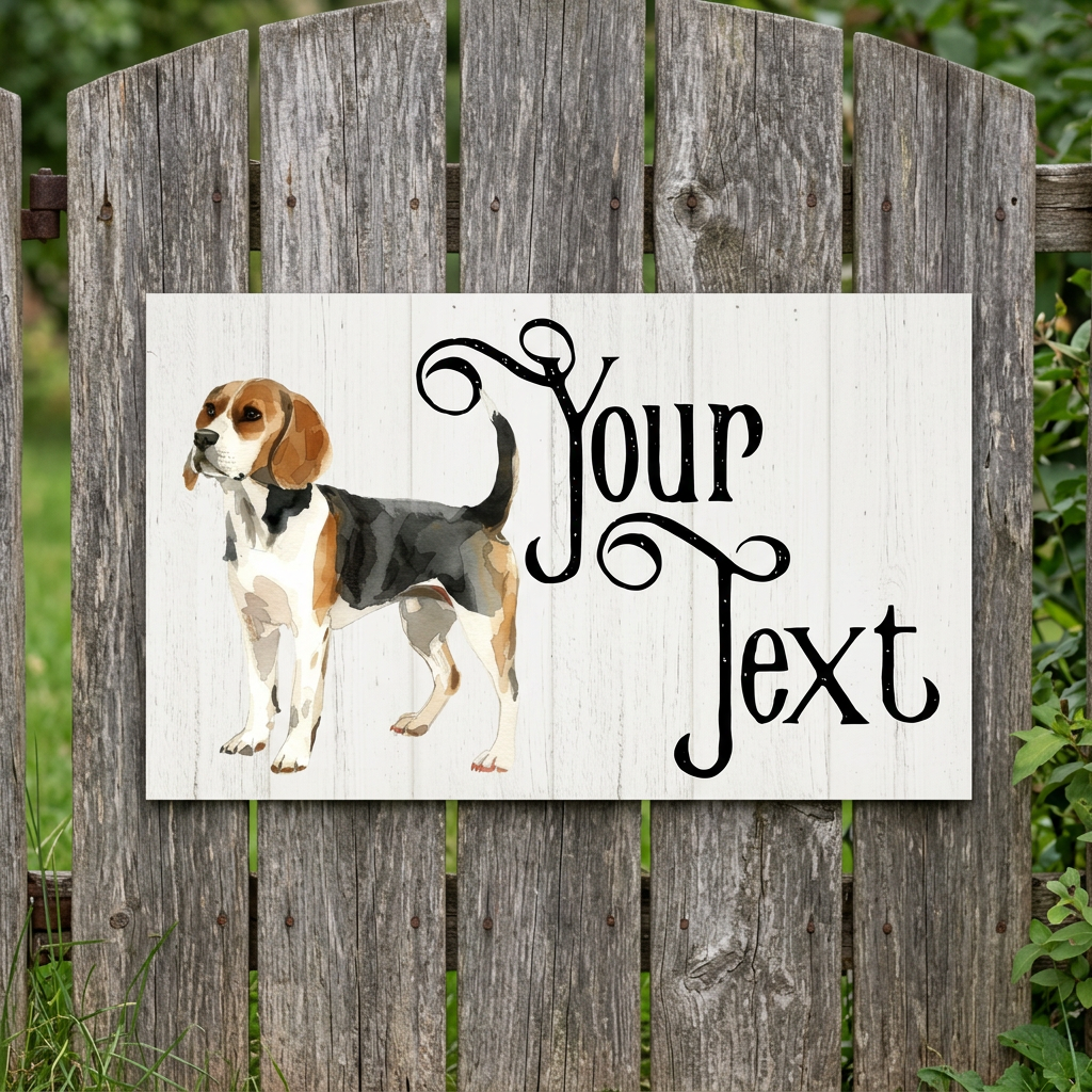 Beagle plaque on a country garden gate