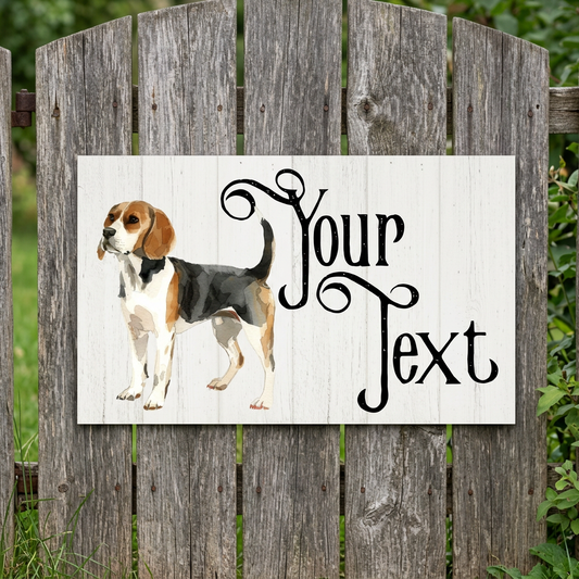 Beagle plaque on a country garden gate