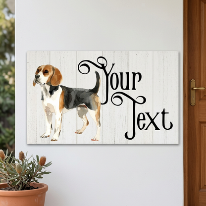 Beagle Your Text plaque beside a front door