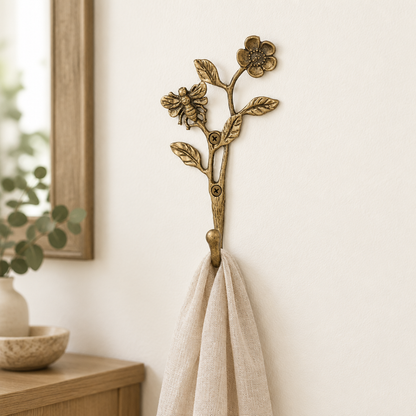 Bee and flower hook in a modern hallway