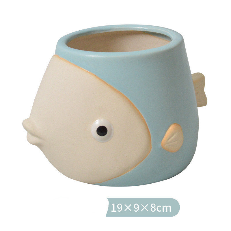 Planter Pot Fish Coastal Blue White Red Pink Yellow Green
