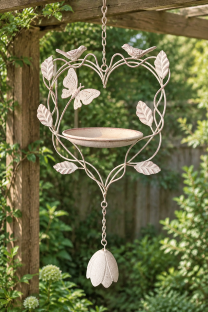 Bird bath under a garden pergola