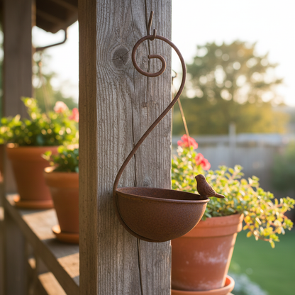 Bird feeder on a veranda post