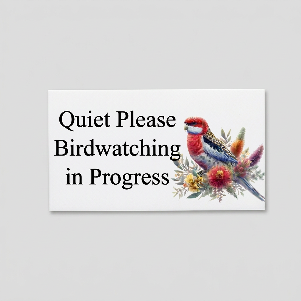 Birdwatching rosella main-image concept with a 15:9 sign on soft light grey