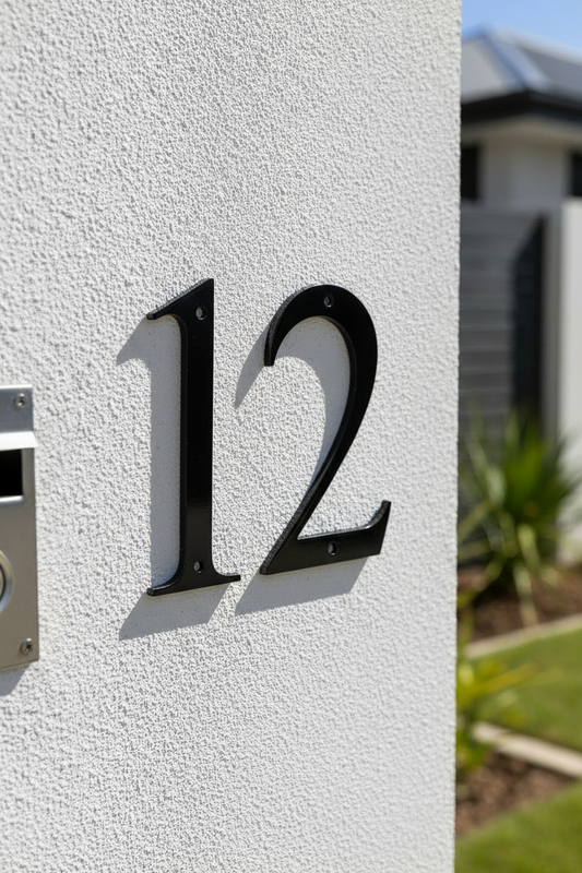 Black 12 on rendered pillar