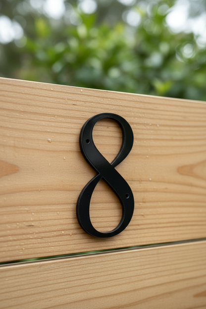 Black 8 on timber fence