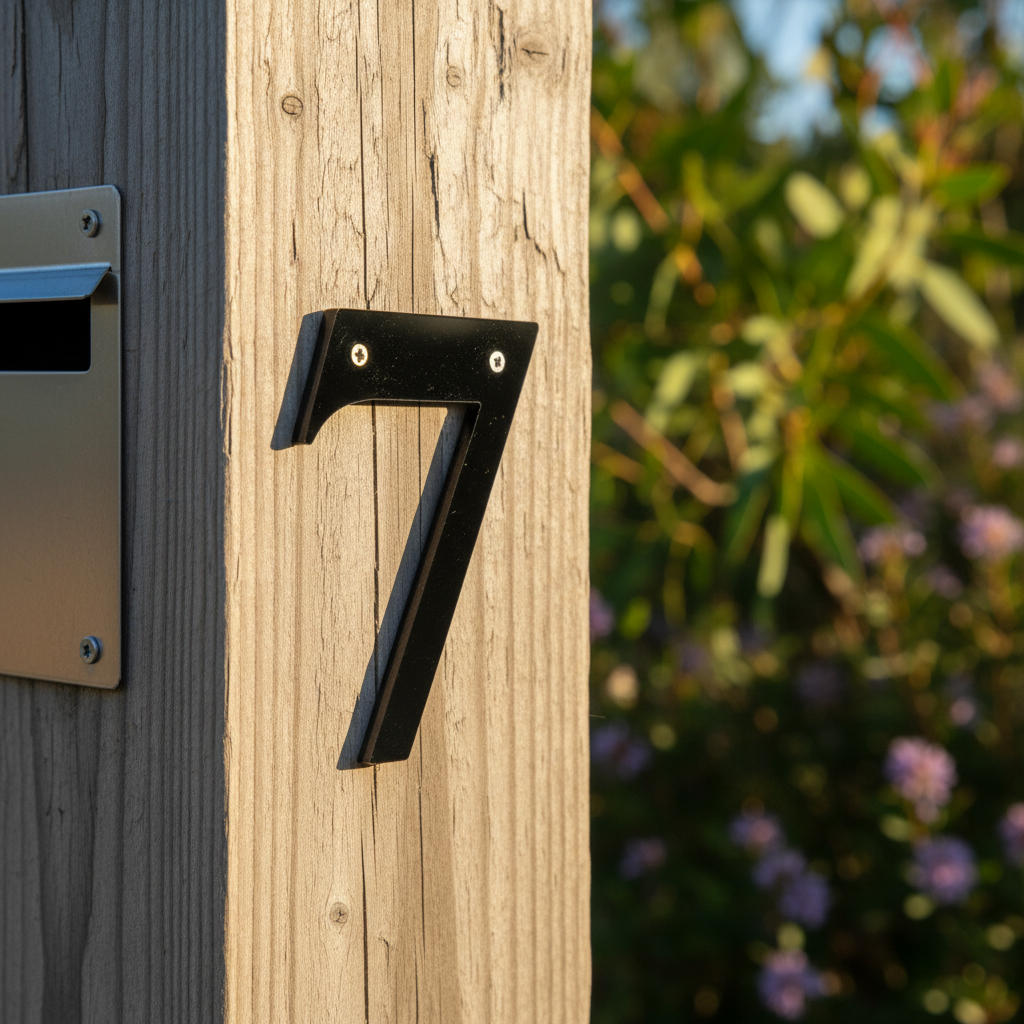 Black acrylic number on letterbox post