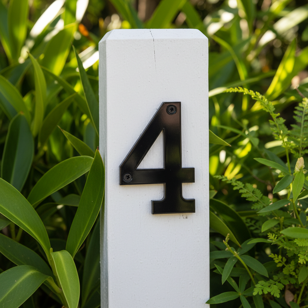 Black acrylic number on letterbox post