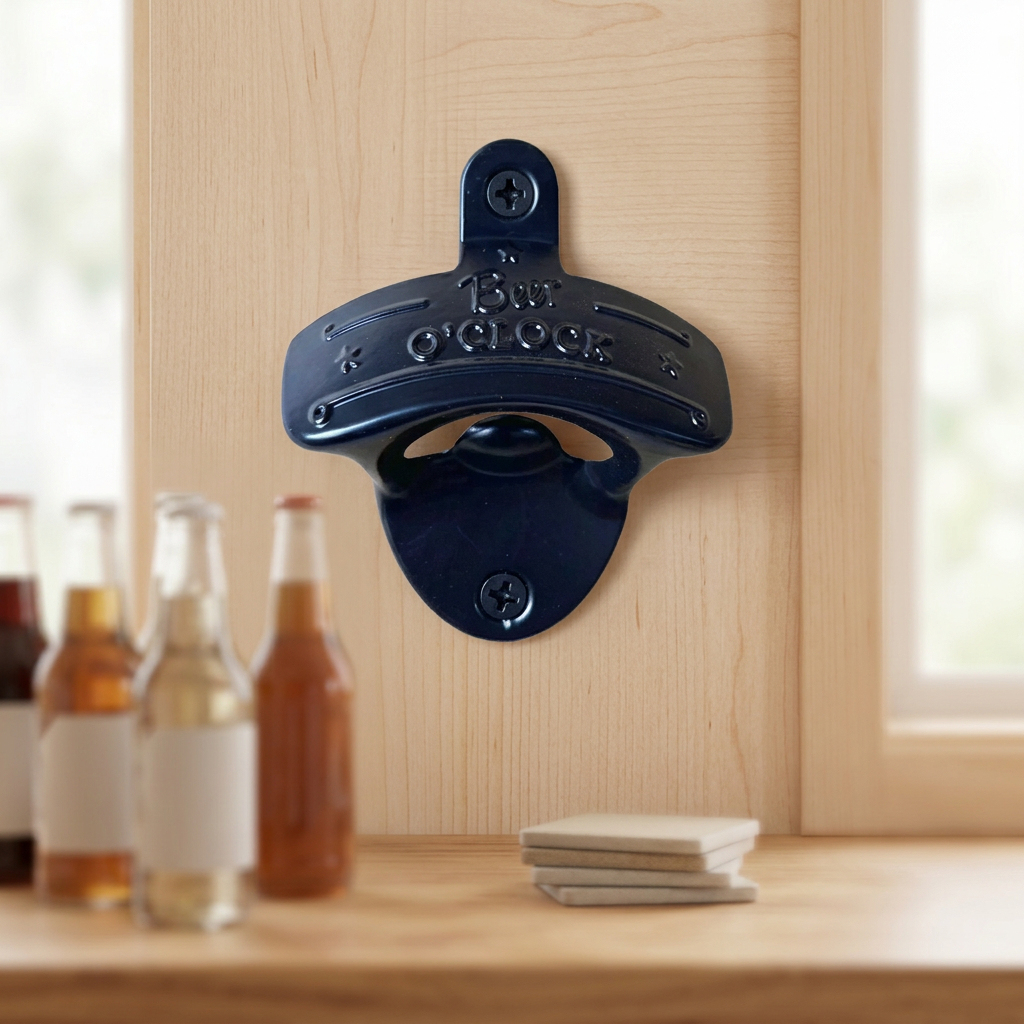Black Beer O’Clock bottle opener in a kitchen entertaining area