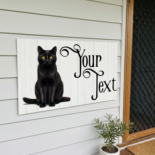Black cat Your Text back-porch plaque