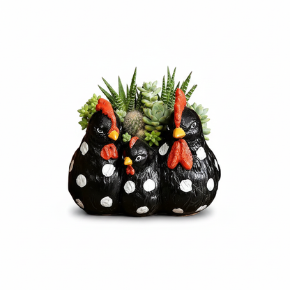 Black Chicken Planter with Succulents