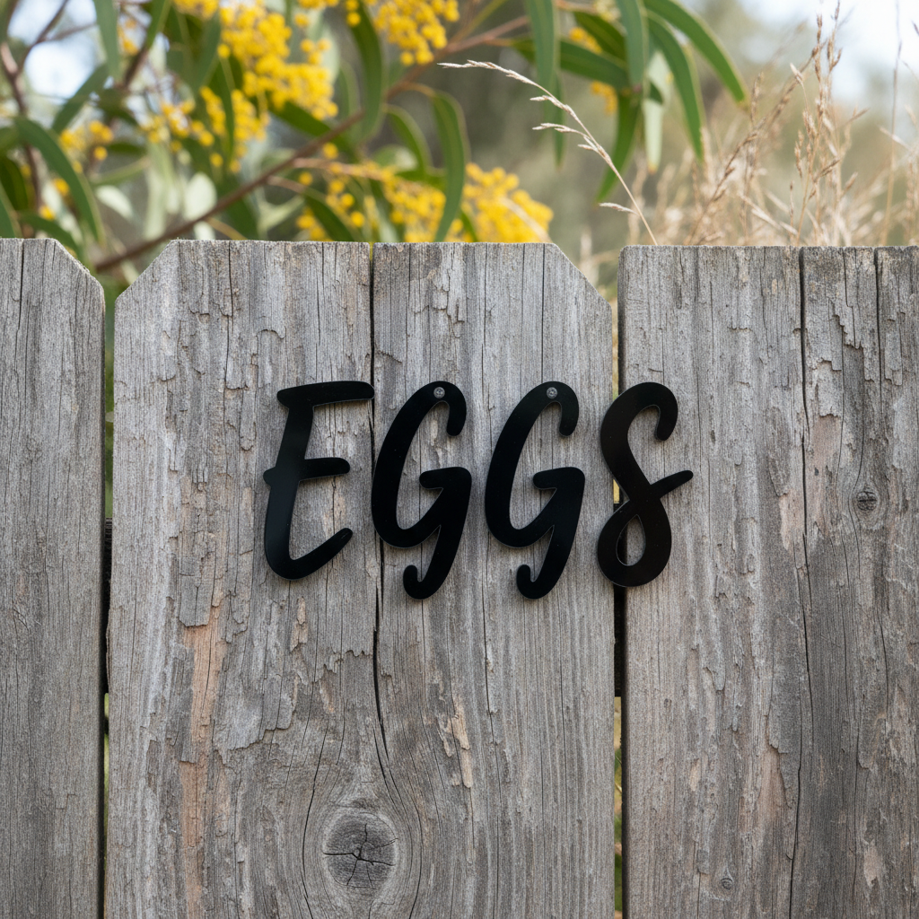 Black EGGS on timber fence