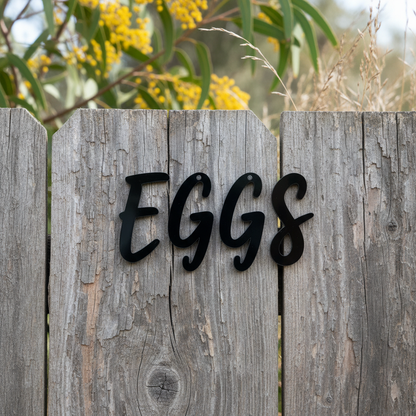 Black EGGS on timber fence