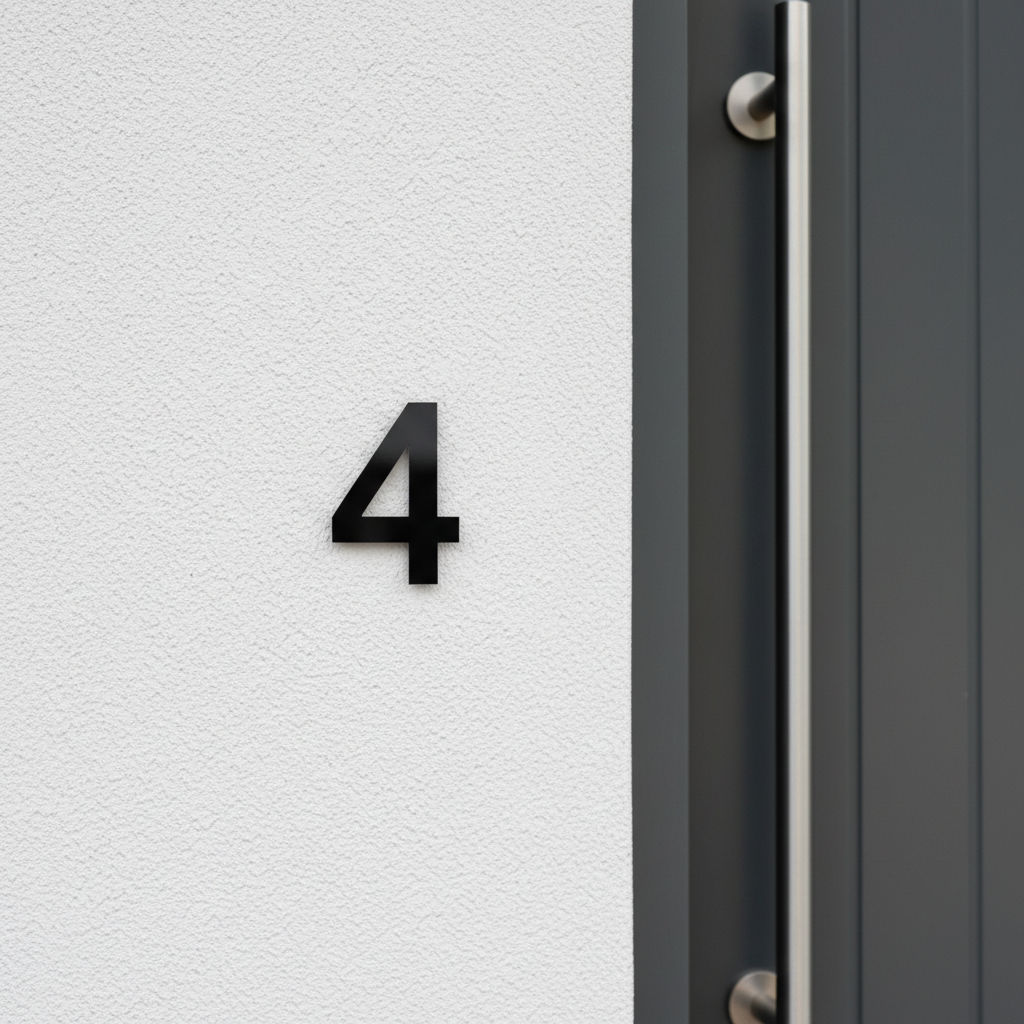 Black number 4 on rendered wall