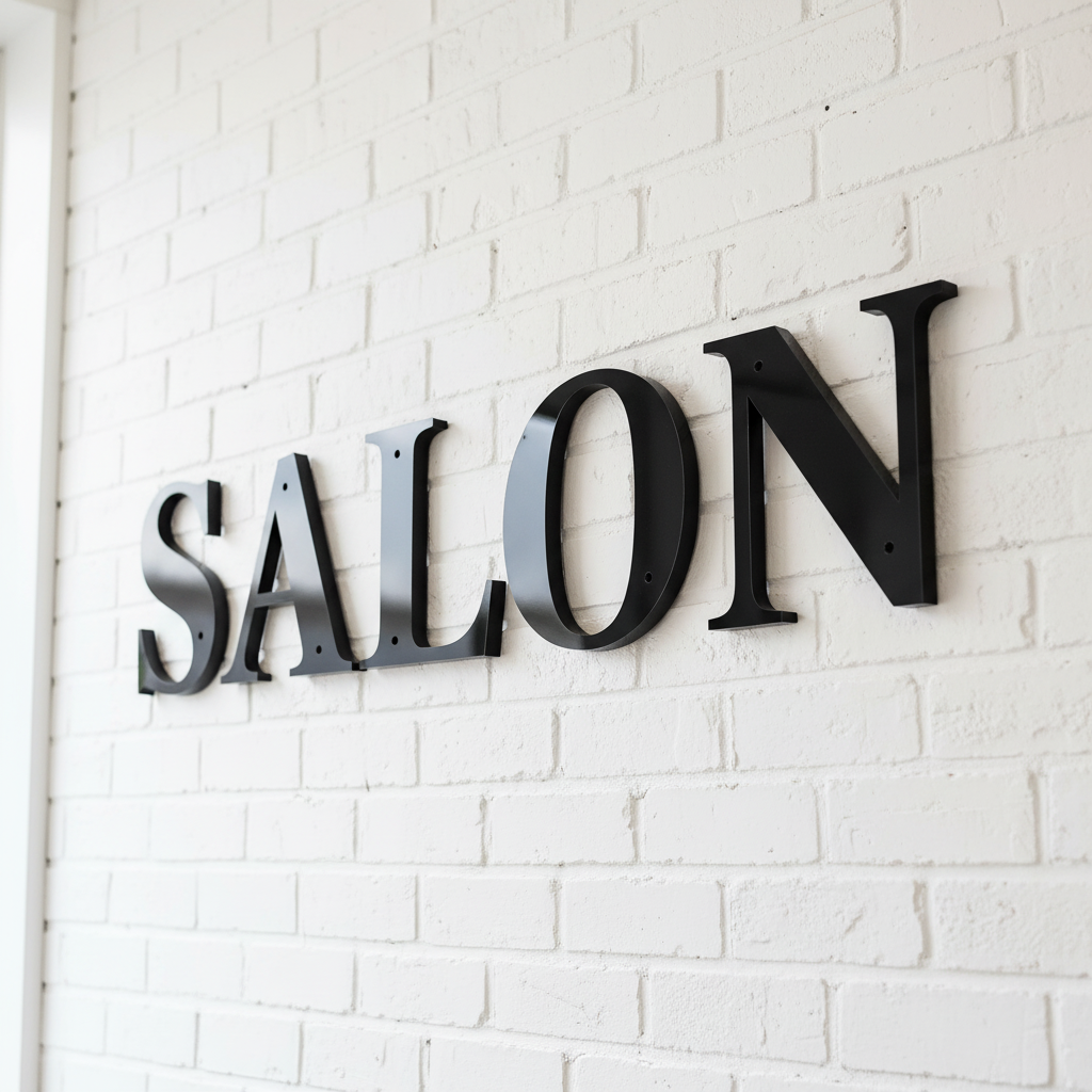 Black SALON letters on salon wall