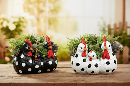 Black & White Chicken Planters — Lifestyle