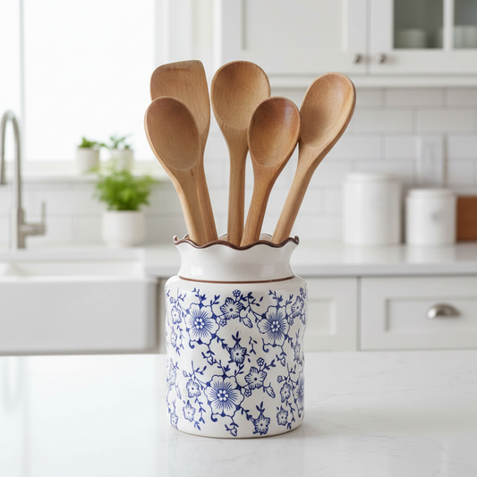 Blue Floral Utensil Holder - Kitchen