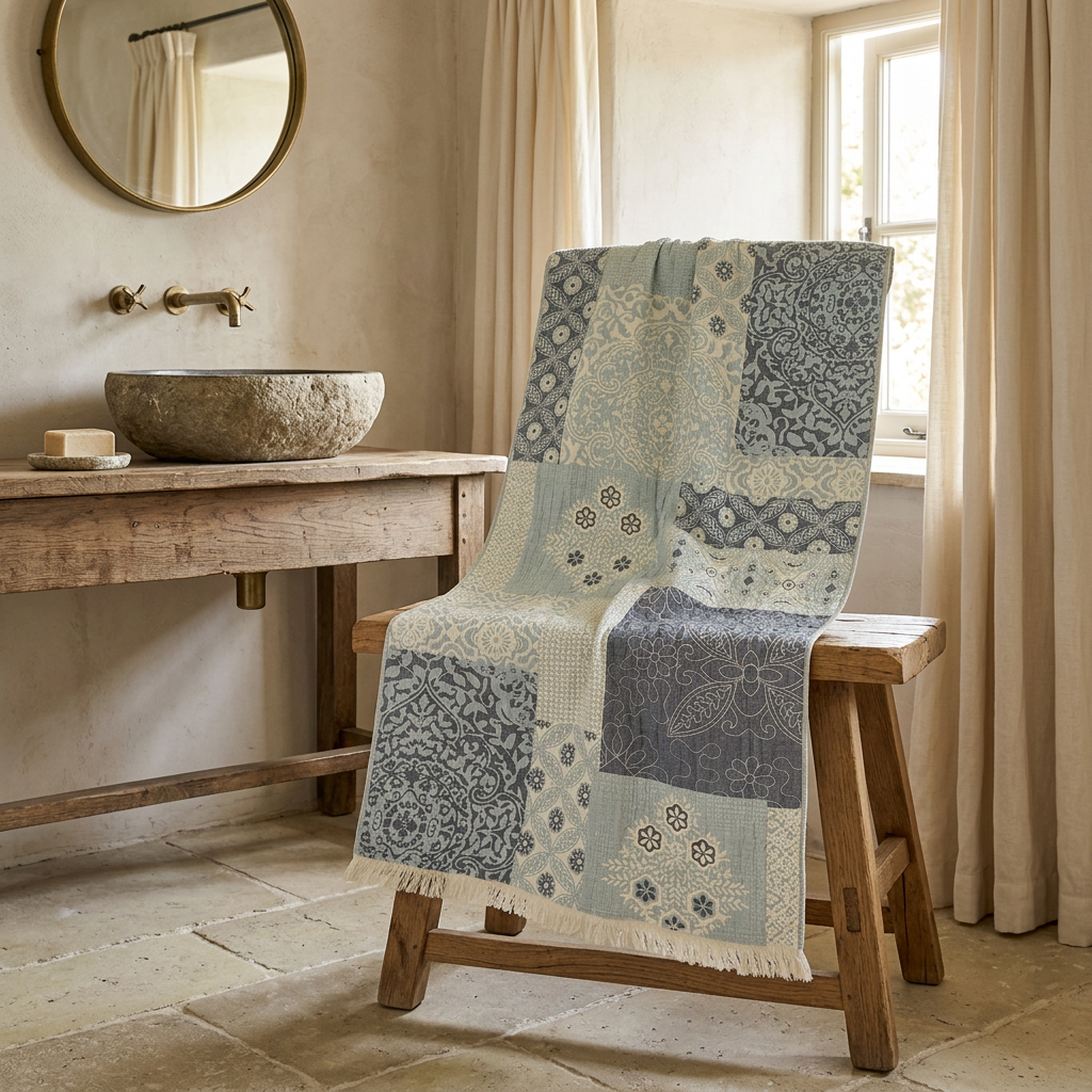 Blue patchwork guest bathroom lifestyle preview