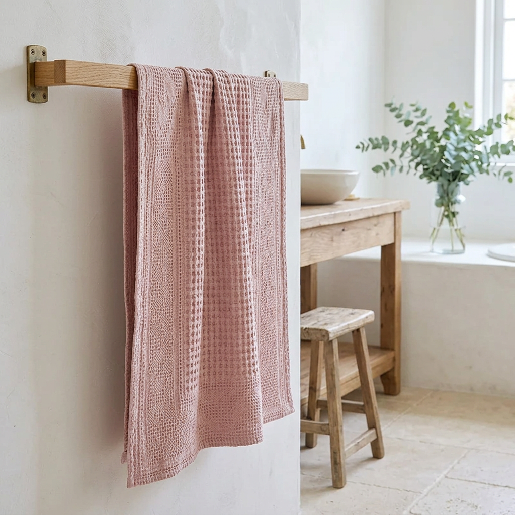 Blush Pink waffle bathroom towel rail