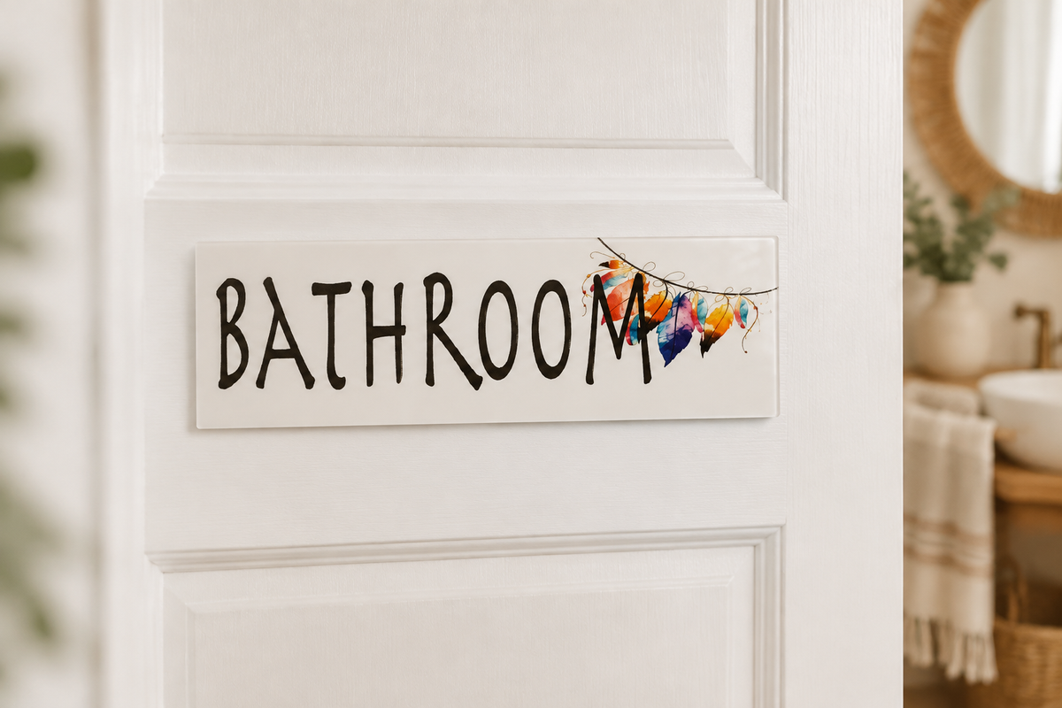 Boho Feather Bathroom sign lifestyle preview