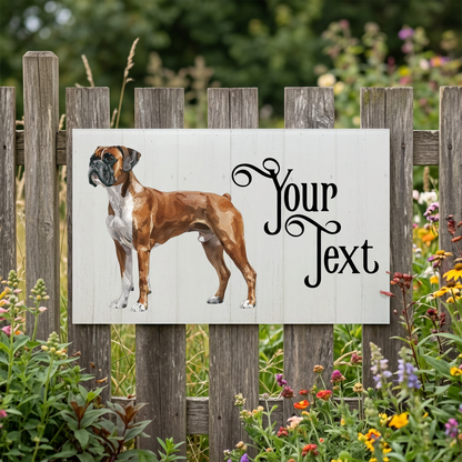 Boxer Your Text plaque on a garden fence