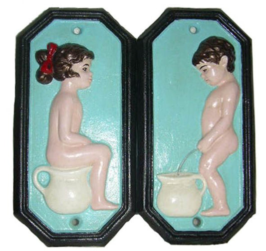 Toilet Boy Girl Vintage Cast Iron Sign
