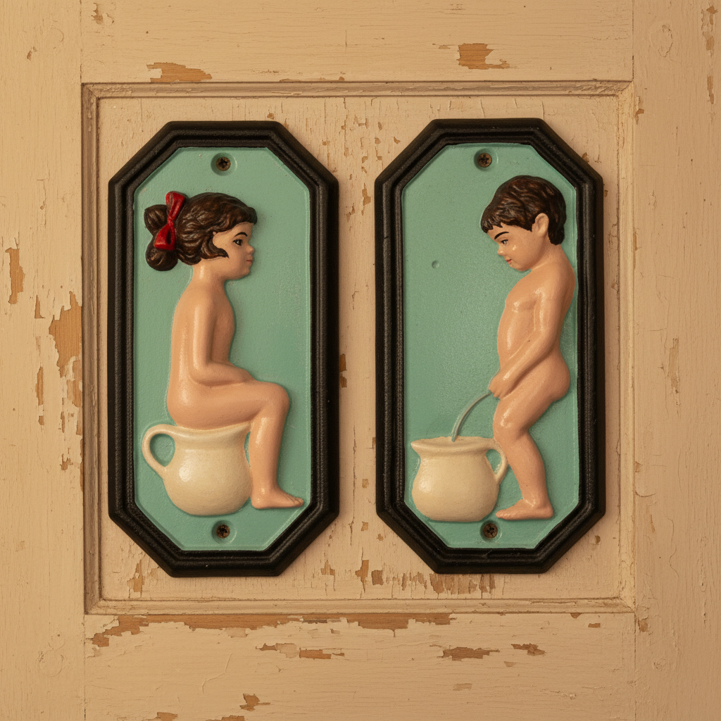 Cast Iron Boy & Girl Toilet Sign 18x19cm | Rustic Bathroom Decor