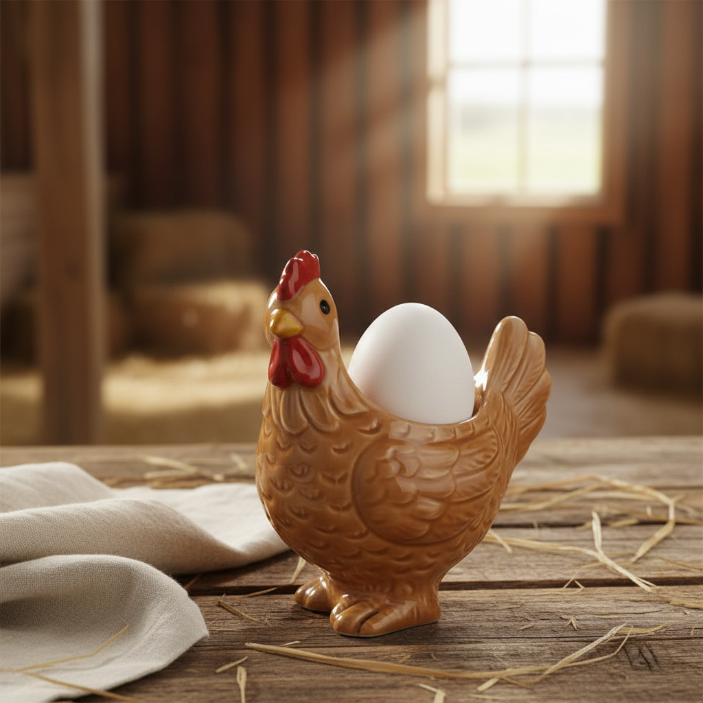 Brown Chicken Egg Cup Farmhouse