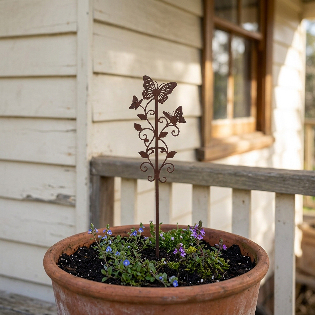 Butterfly stake in a farmhouse verandah pot