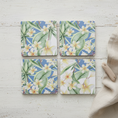 Frangipani Coasters Set of 4 | Coastal Tropical Home Decor