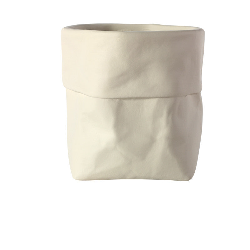 Rustic Bag Planter Pot - Ceramic Paper Bag Flower Pot