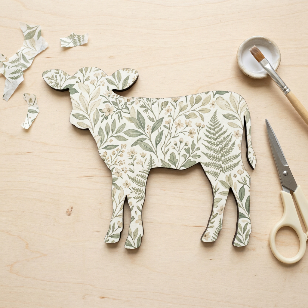 Calf decorated with botanical decoupage