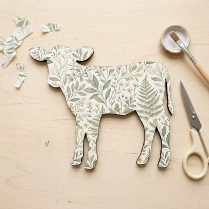 Calf decorated with botanical decoupage