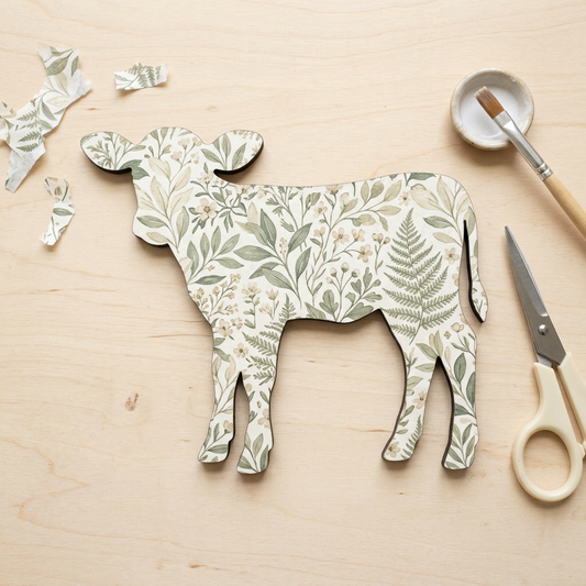 Calf decorated with botanical decoupage