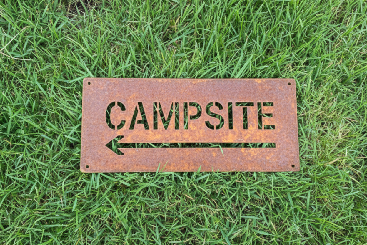Campsite with arrow left