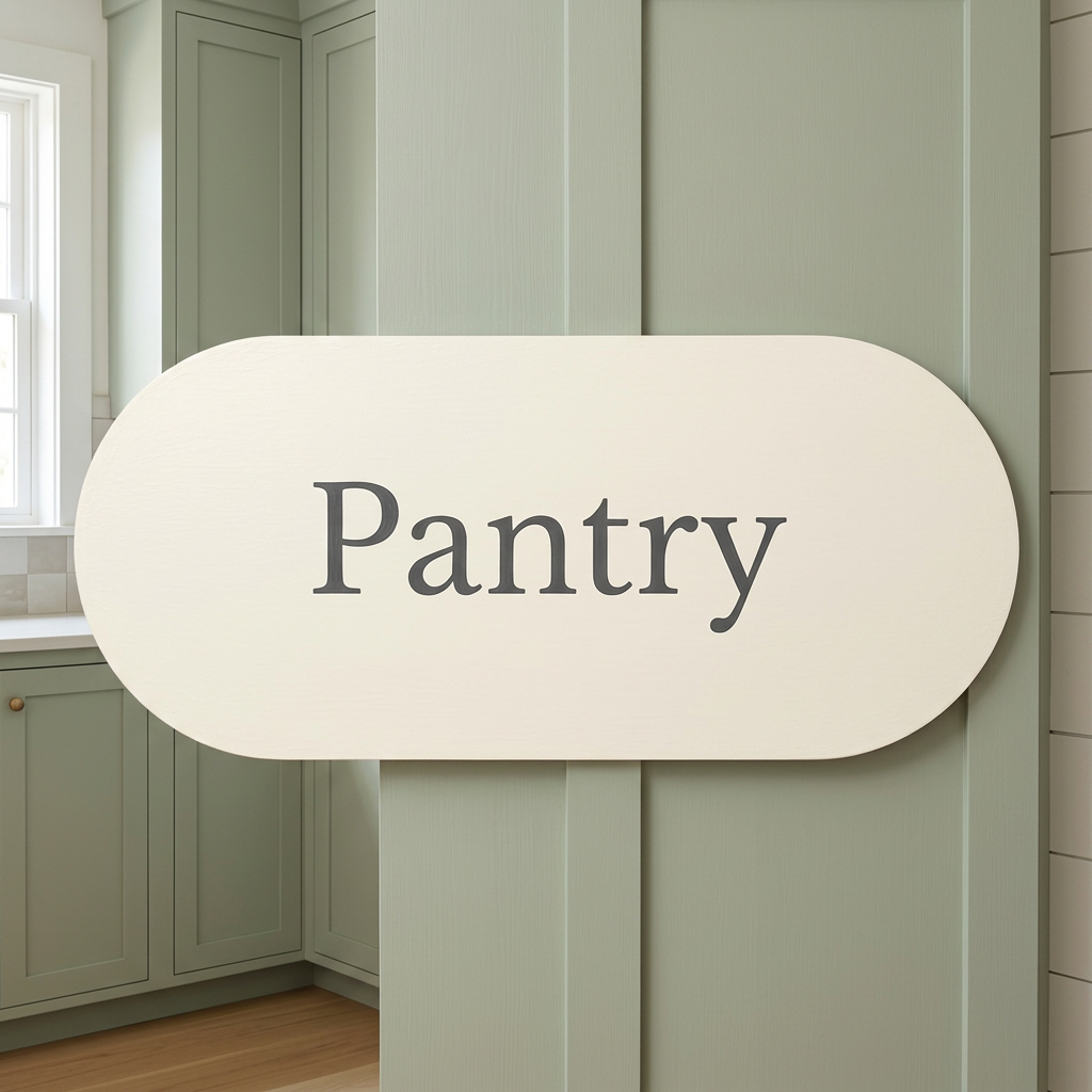 Capsule MDF panel used as a painted pantry sign
