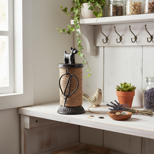 Cast Iron Dog Twine Holder — Craft Room Shelf