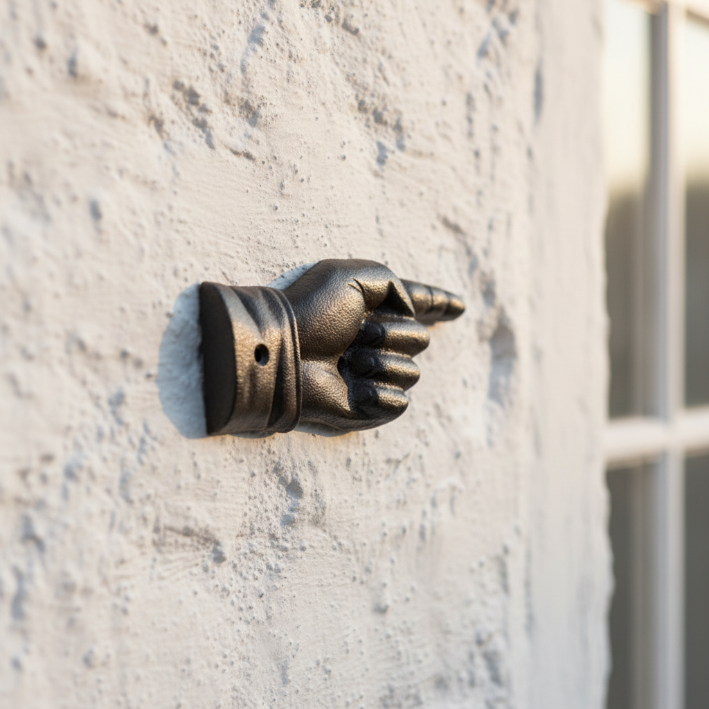 Cast Iron Finger Sign - Wall Close Up