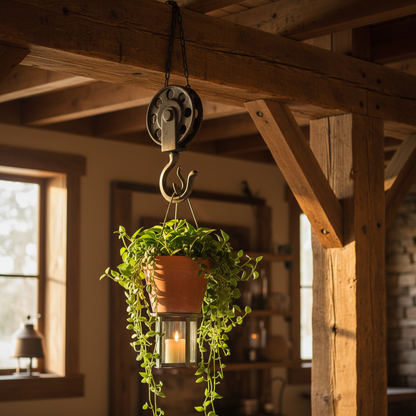 Cast Iron Pulley Hook — With Plant or Lantern Hanging