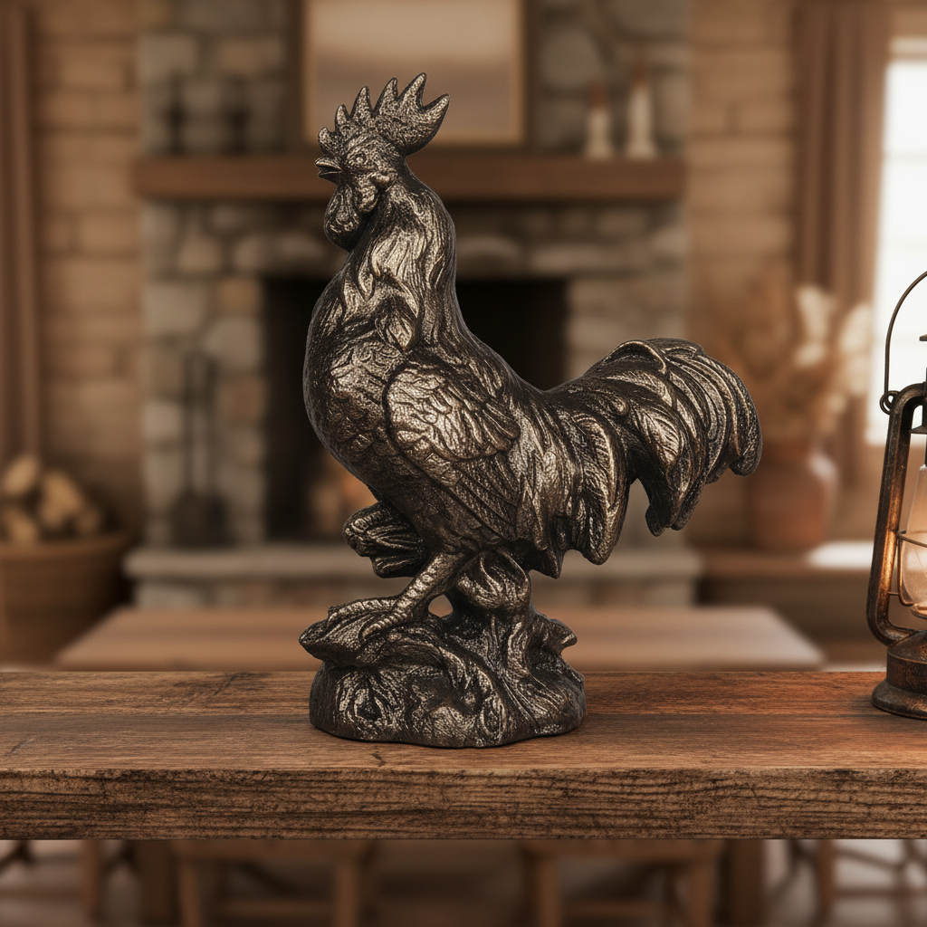 Cast Iron Rooster Ornament — antique bronze lifestyle