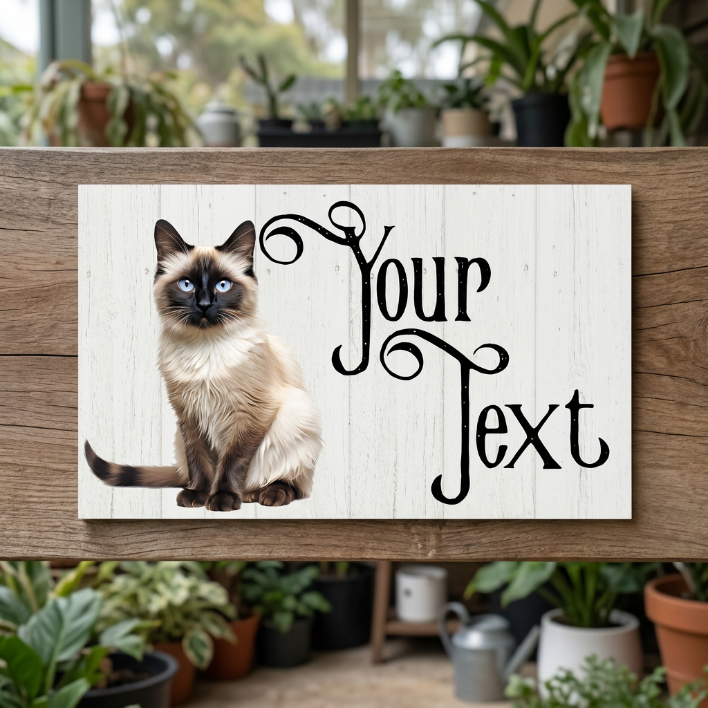 Cat Your Text square-corner plaque in a leafy verandah setting