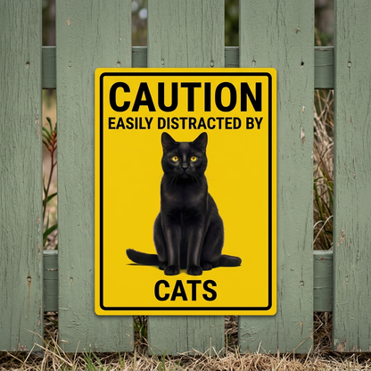 Cats caution sign on a sage garden gate