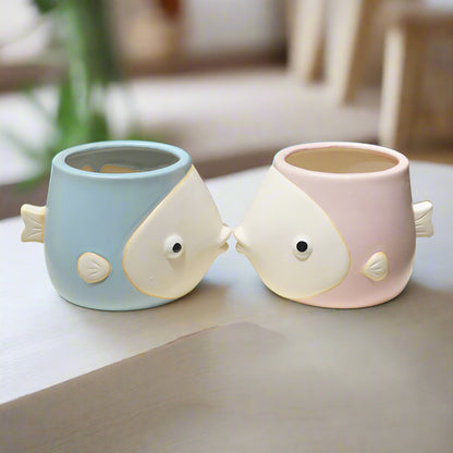 Planter Pot Fish Coastal Blue White Red Pink Yellow Green