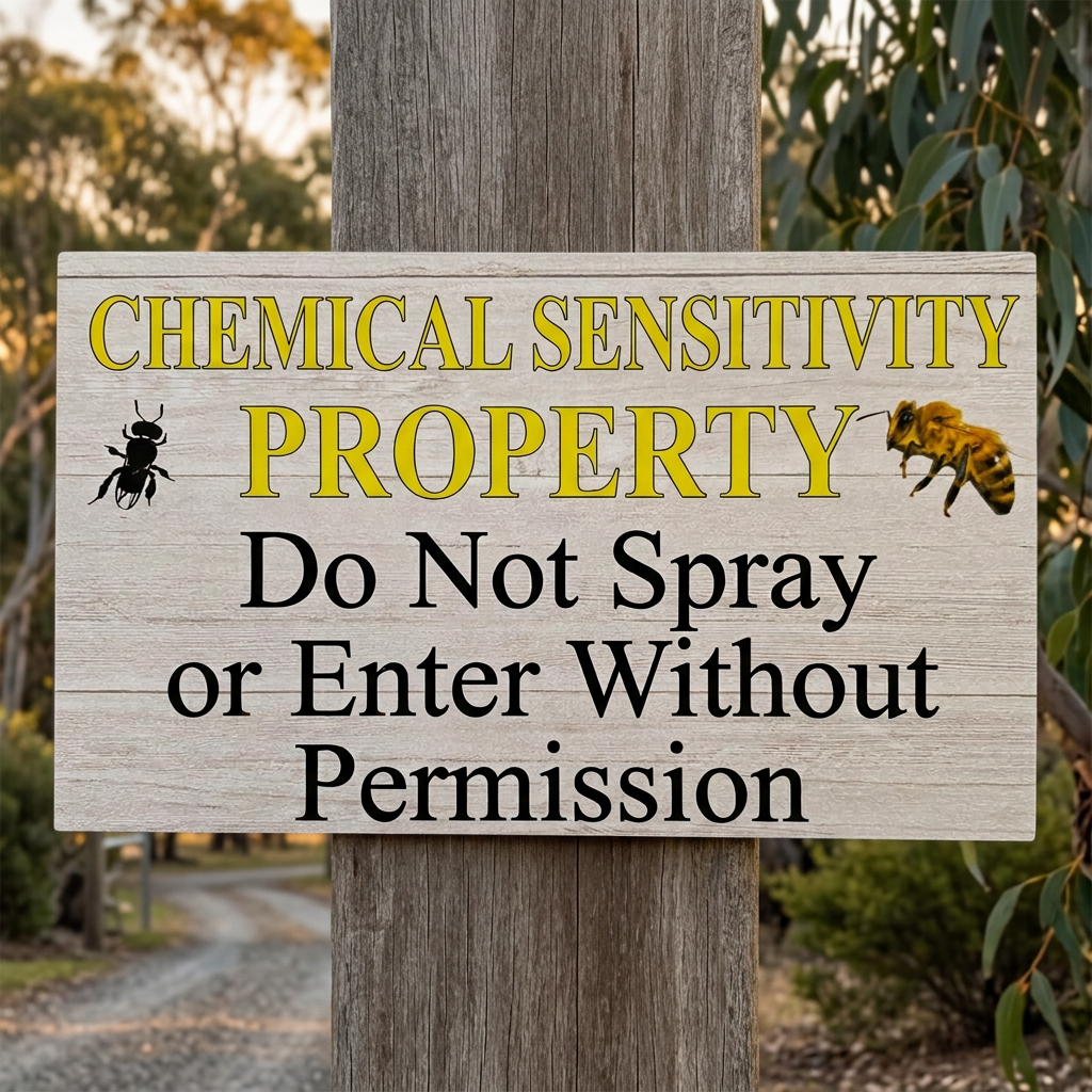 Chemical sensitivity plaque at a driveway entrance