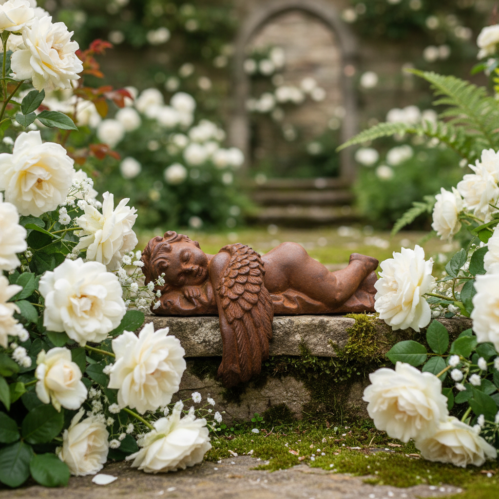 Cherub angel — cottage garden roses lifestyle